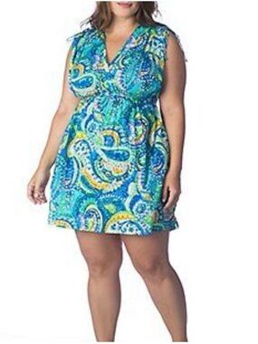 Lauren Ralph Lauren Carnivale Print Farrah Mini Dress Size 2X Paisley V Neck